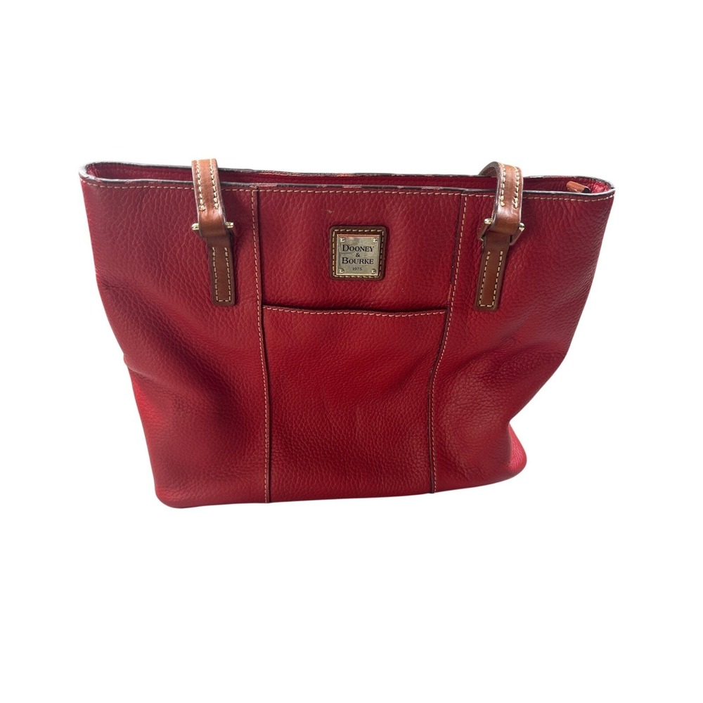 Dooney & Bourke Red Pebbled Leather Tote Bag British Tan Trim‎ Shopper